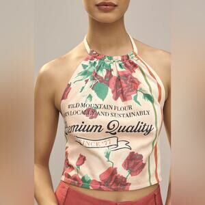 Anthropologie Maeve Floral Cropped Apron Halter Neck Crop Top Tank Sleeveless L